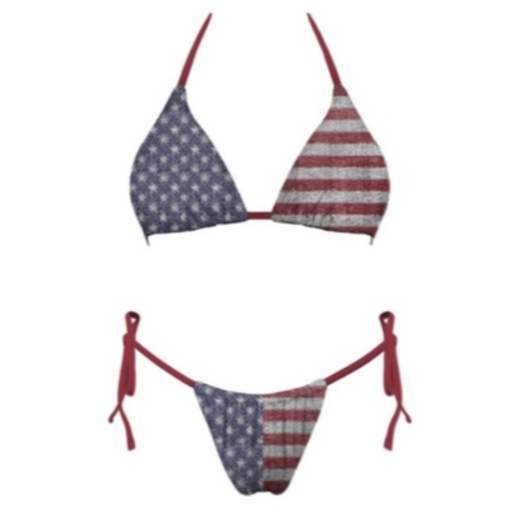 American Honey 4th of July Triangle Tie Side 2Pc Two Piece Bikini Swimsuit - Picture 2 of 2